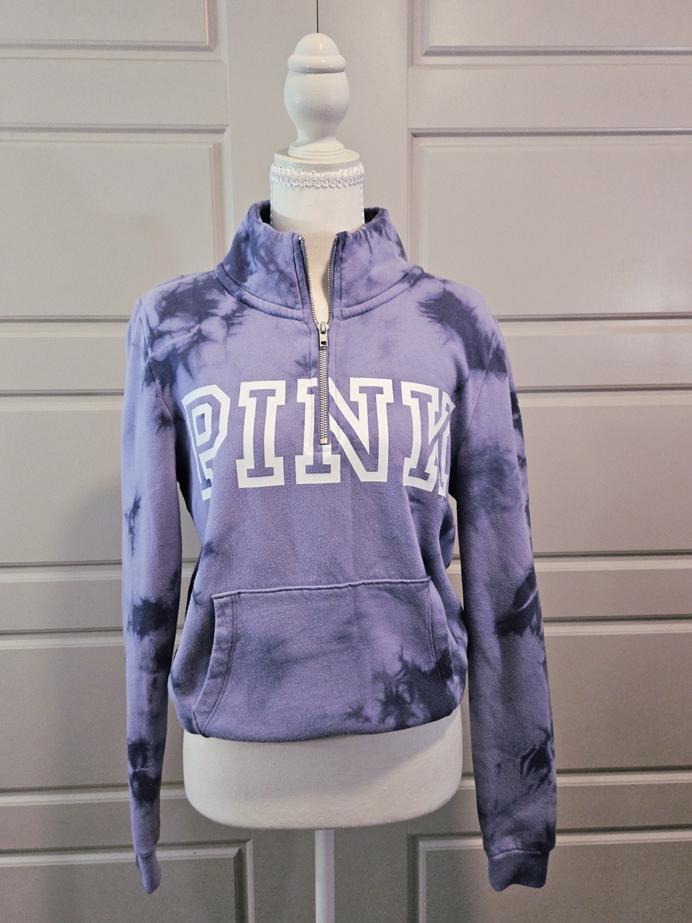 PINK Purple Tie-Dye Quarter-Zip Pullover - Small